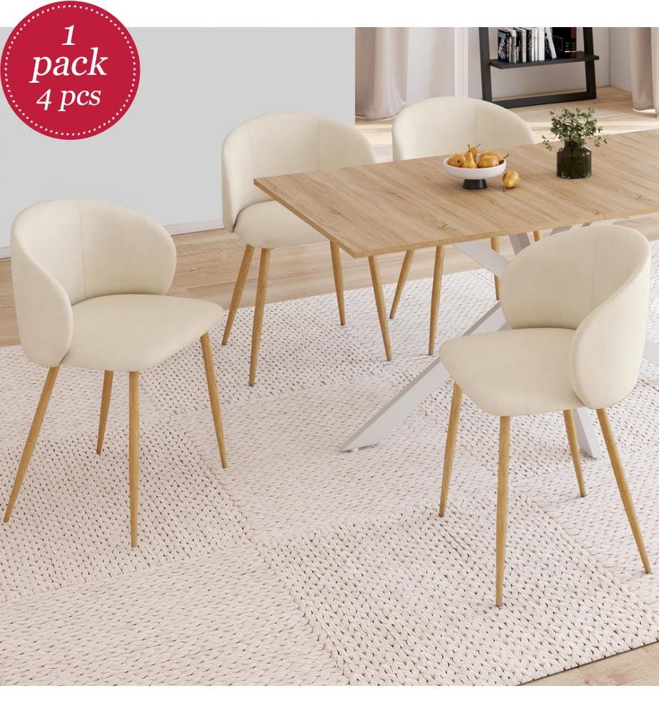 Lot de 4 Chaises Léona velours crème et pieds métal bois