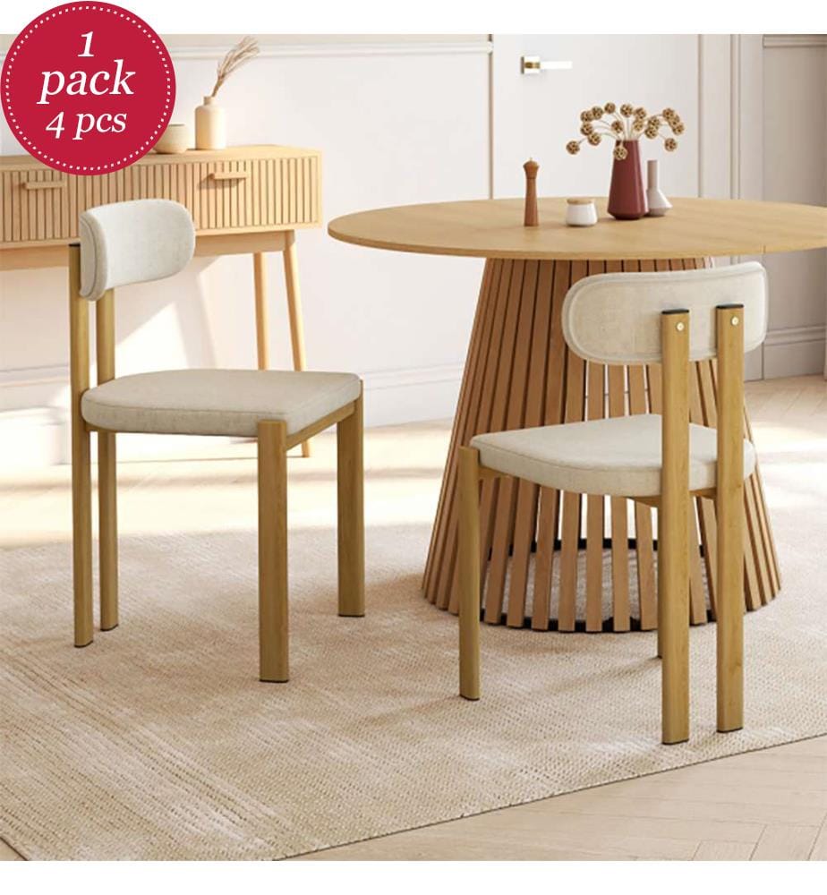 Lot de 4 Chaises Elsa en tissu beige et pieds métal
