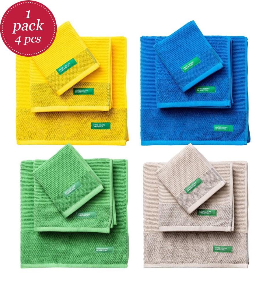 Set of 4 Towels - Green, Gray, Dark Gray, and Beige