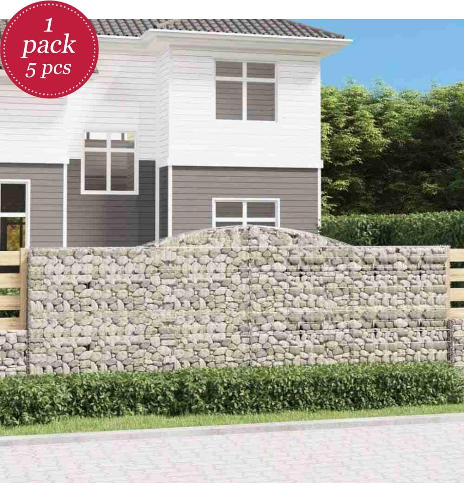 Gabionen mit Hochbogen 5 Stk. 400x50x140/160cm Verzinktes Eisen
