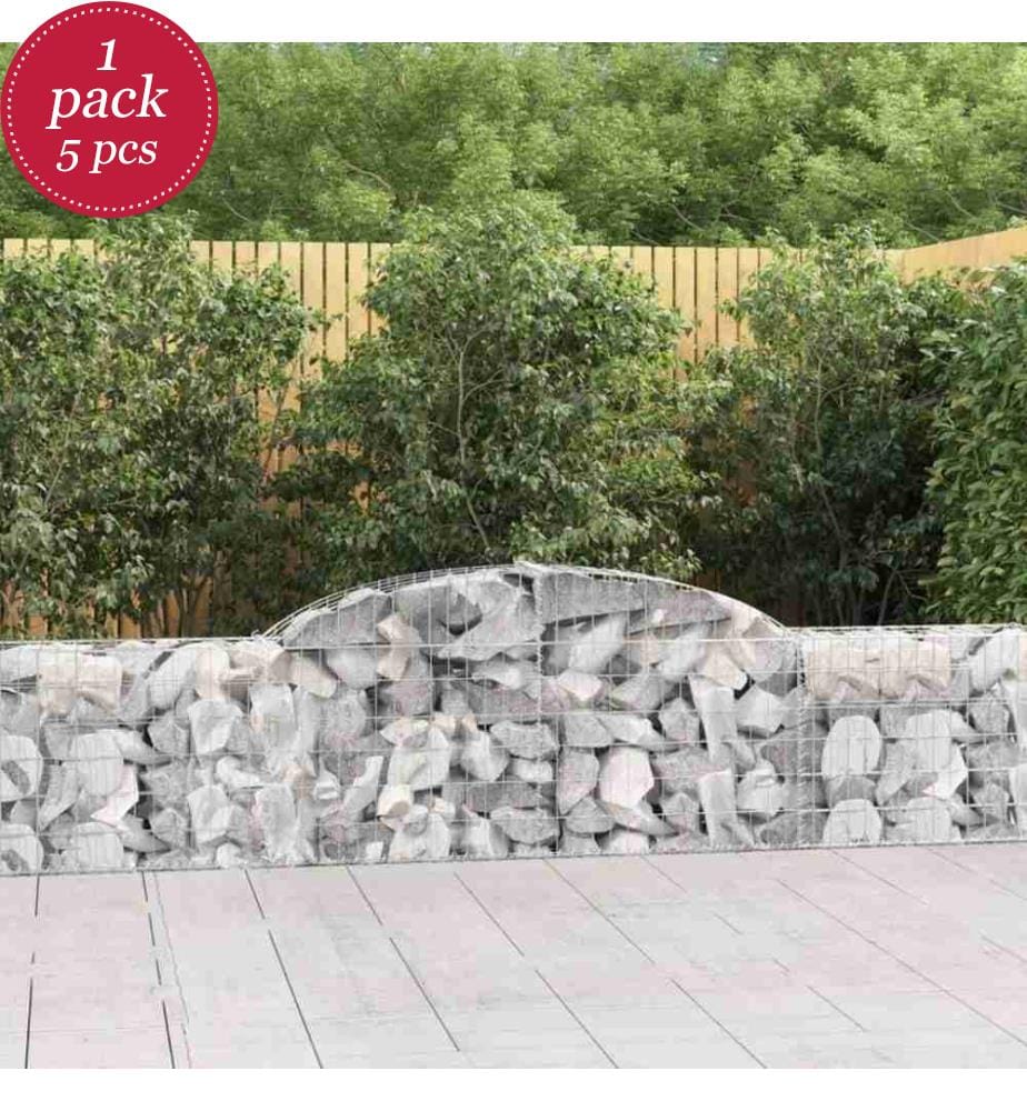 Gabionen mit Hochbogen 5 Stk. 300x30x60/80 cm Verzinktes Eisen