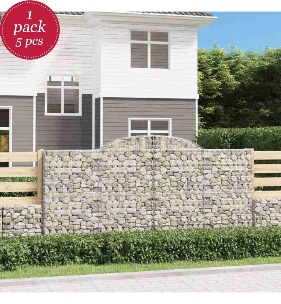 Gabionen mit Hochbogen 5 Stk. 300x50x140/160cm Verzinktes Eisen