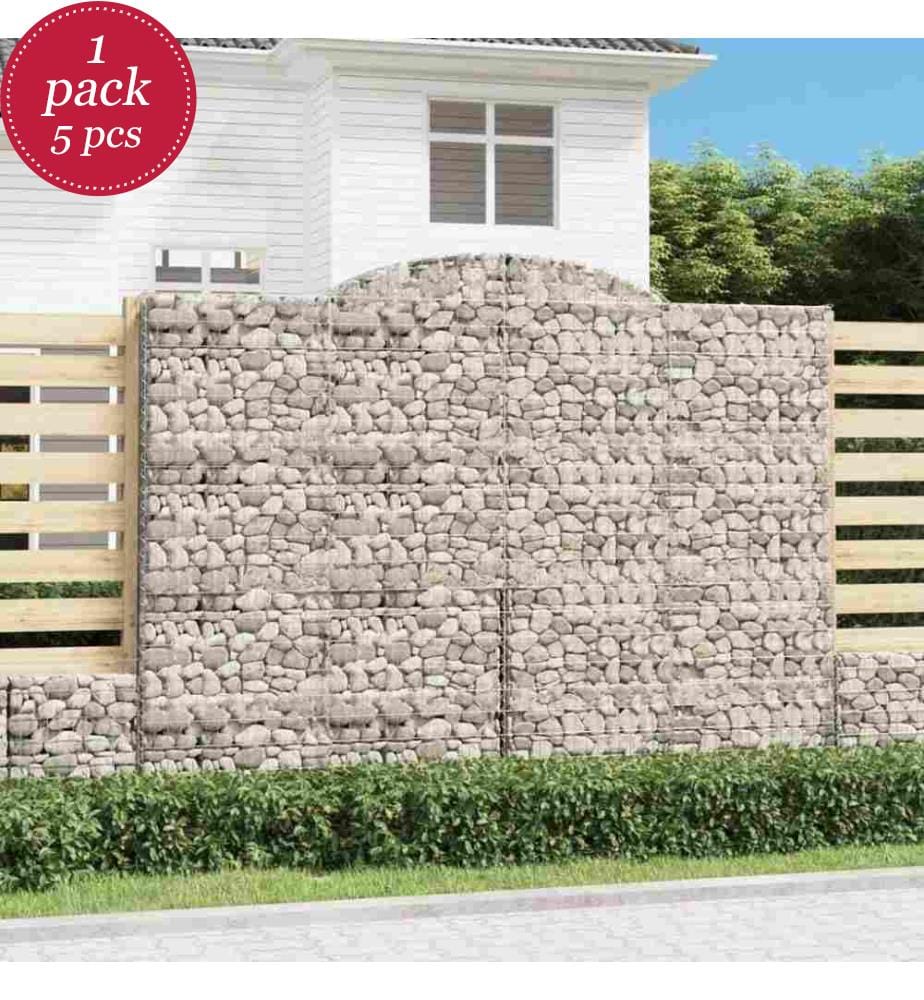 Gabionen mit Hochbogen 5 Stk. 300x50x220/240cm Verzinktes Eisen