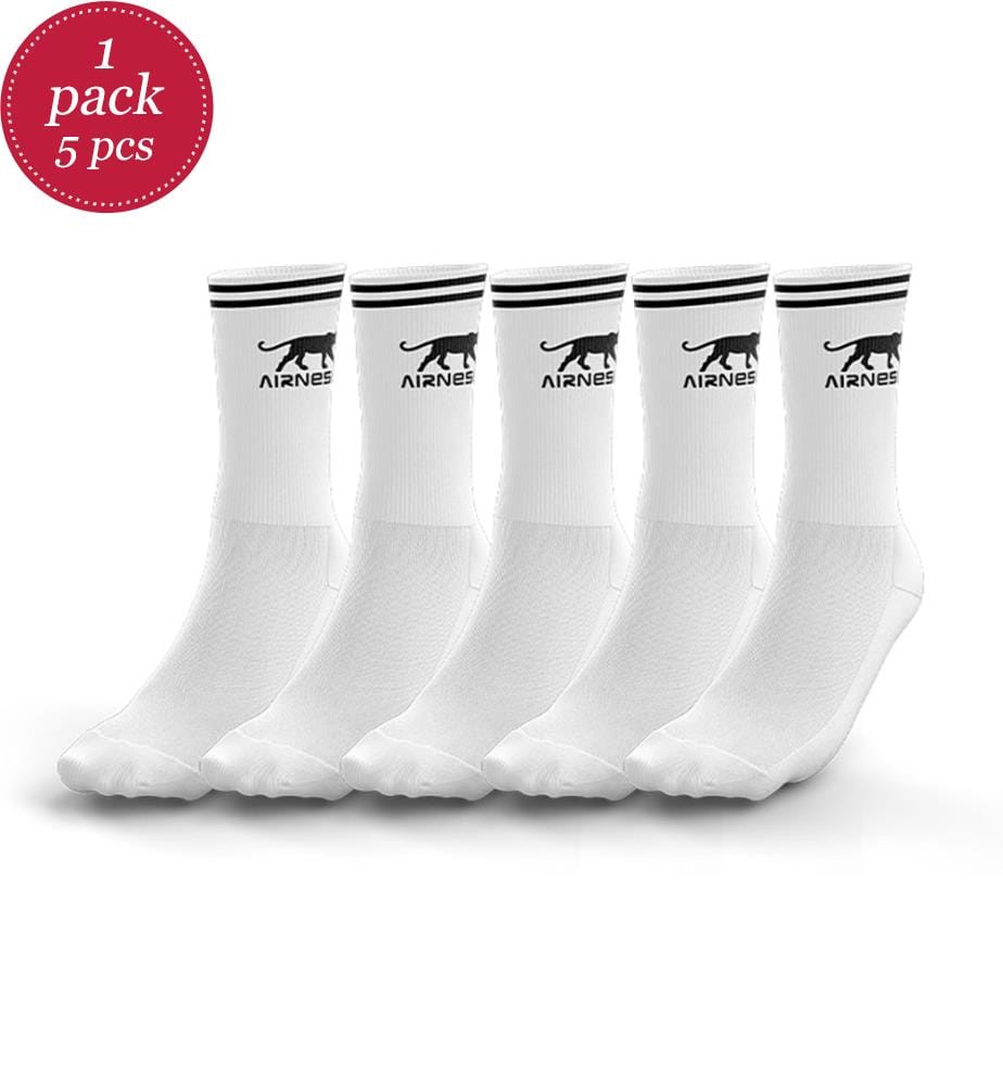 Set of 5 Pairs of Logo Tennis Shafts and Stripes - White and Black