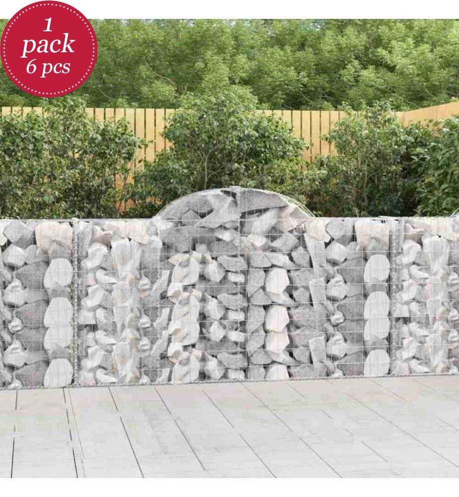 Gabionen mit Hochbogen 6 Stk. 200x30x100/120cm Verzinktes Eisen