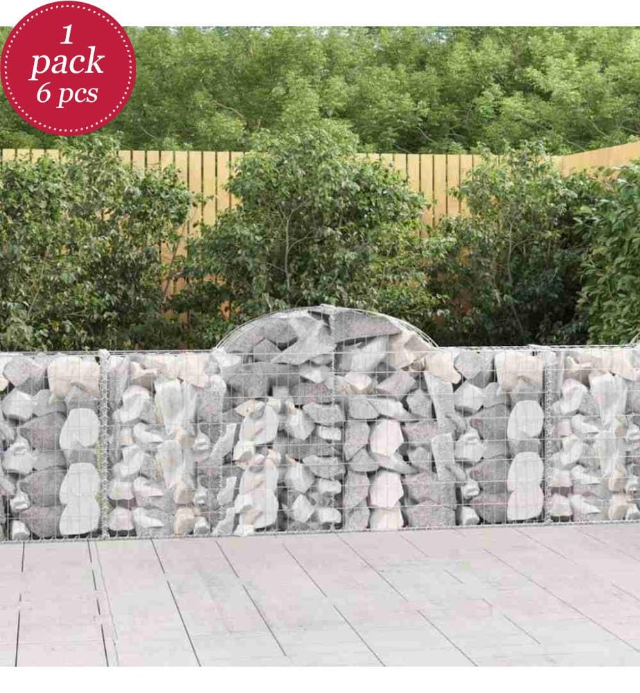 Gabionen mit Hochbogen 6 Stk. 200x30x80/100 cm Verzinktes Eisen