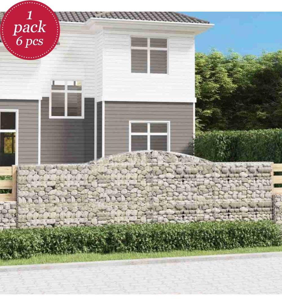 Gabionen mit Hochbogen 6 Stk. 400x50x120/140cm Verzinktes Eisen