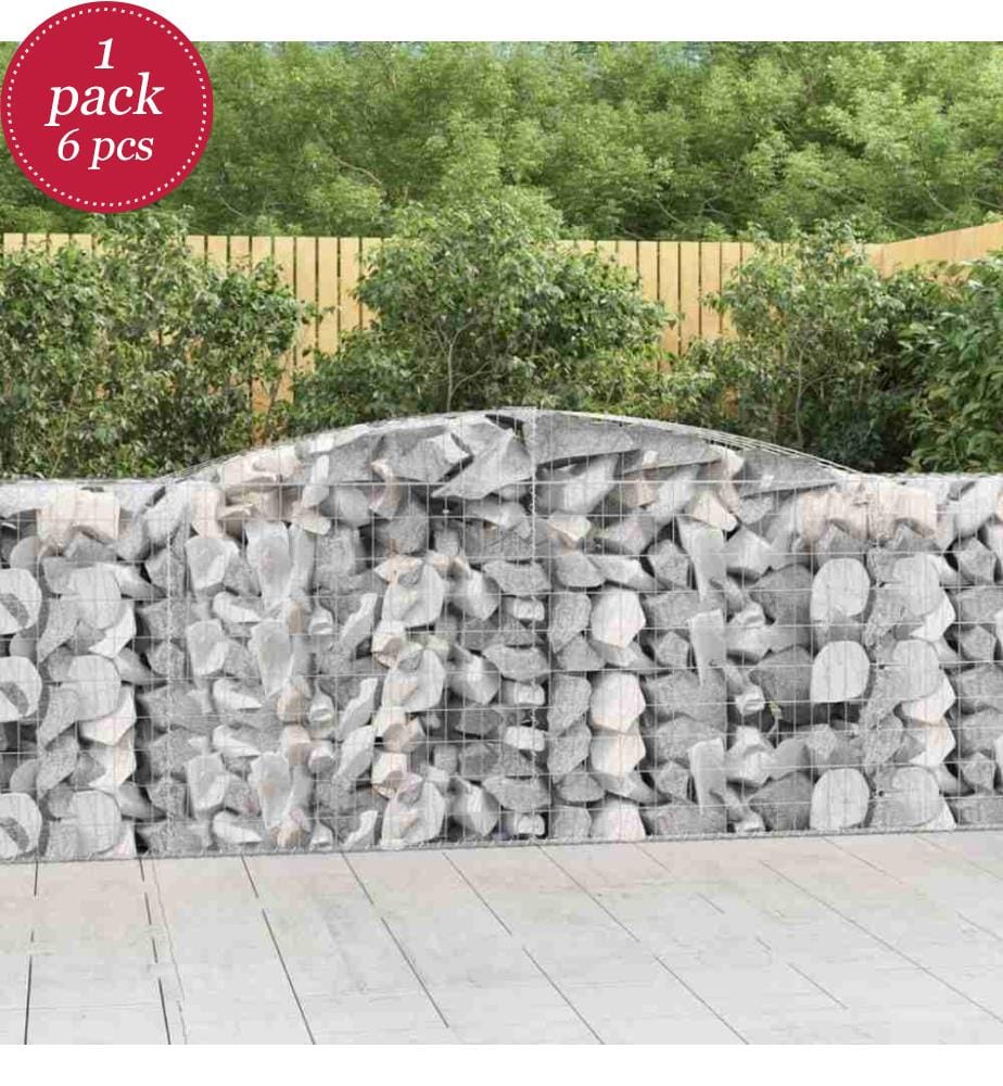 Gabionen mit Hochbogen 6 Stk. 400x50x100/120cm Verzinktes Eisen