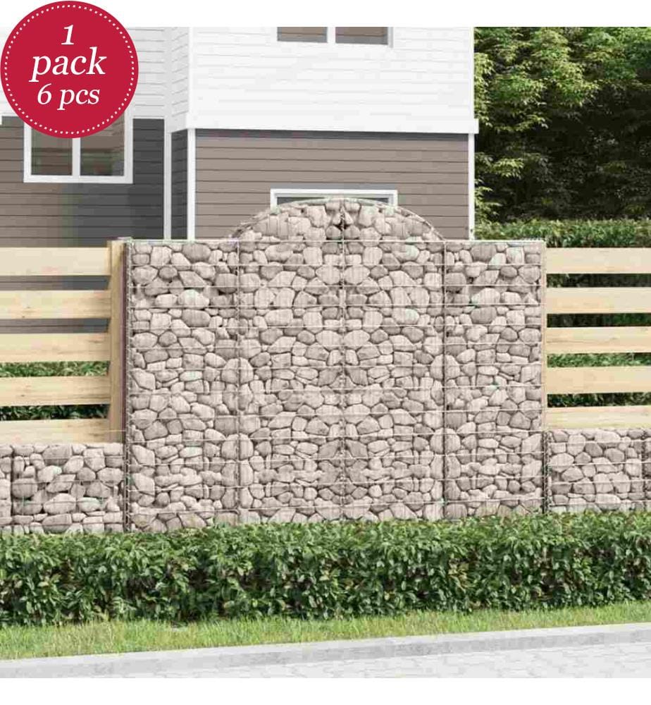 Gabionen mit Hochbogen 6 Stk. 200x50x160/180cm Verzinktes Eisen