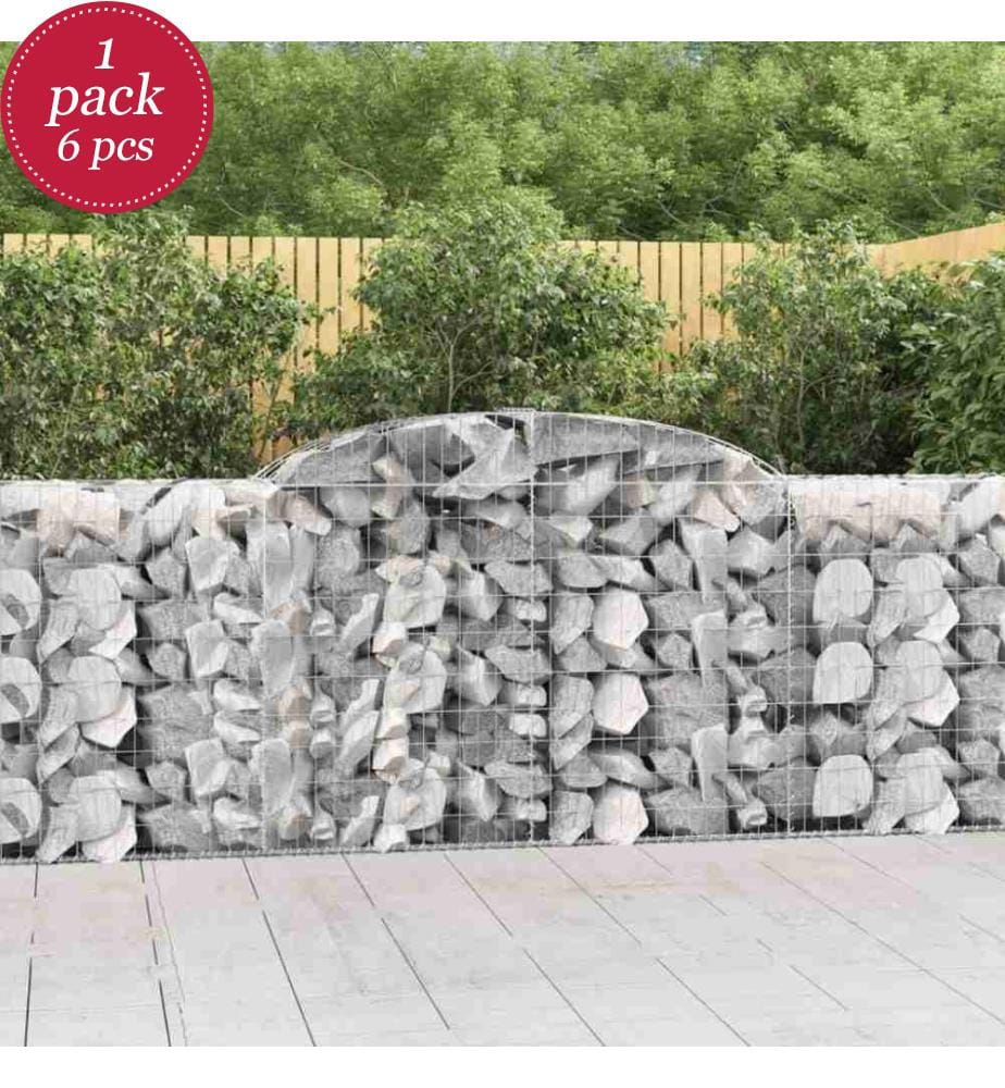 Gabionen mit Hochbogen 6 Stk. 300x50x100/120cm Verzinktes Eisen