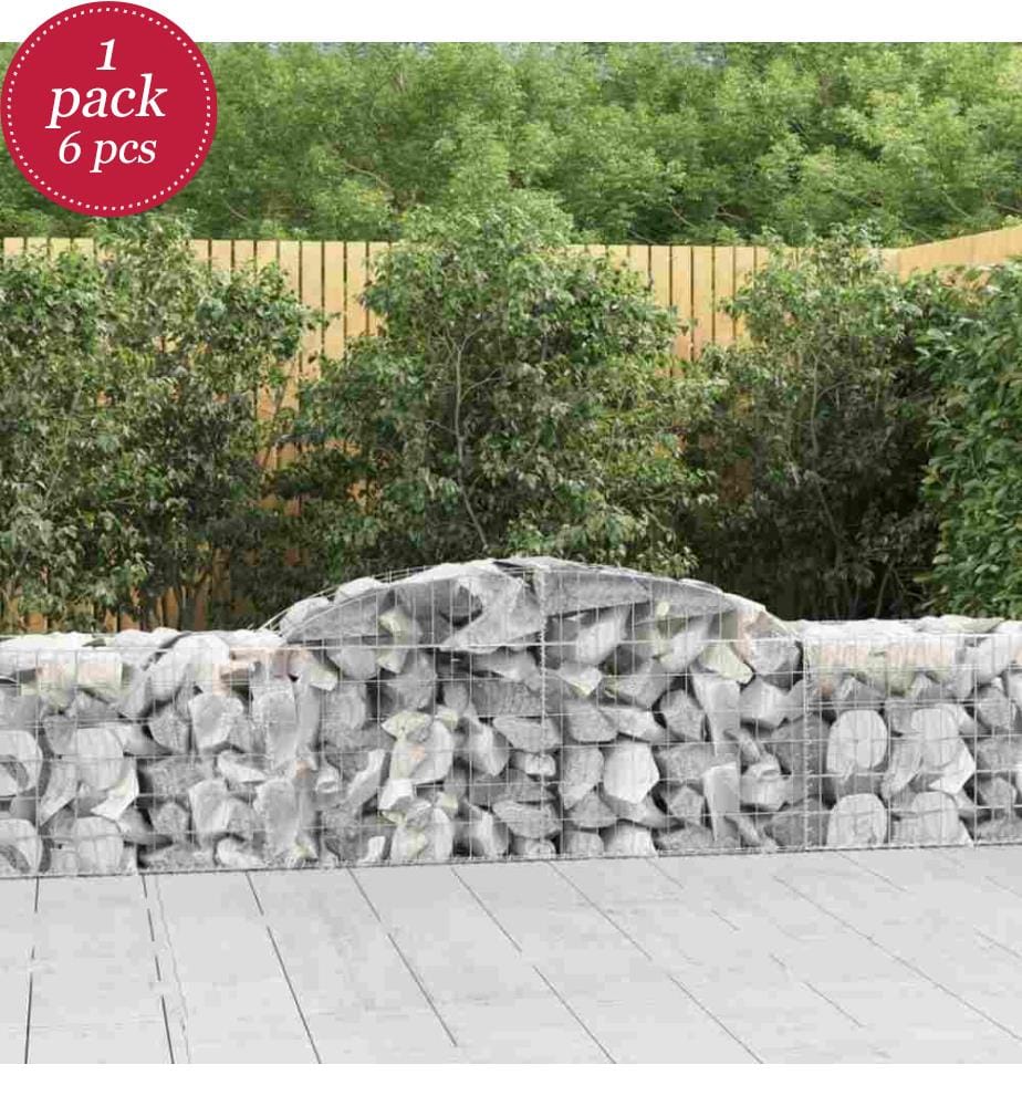 Gabionen mit Hochbogen 6 Stk. 300x50x60/80 cm Verzinktes Eisen