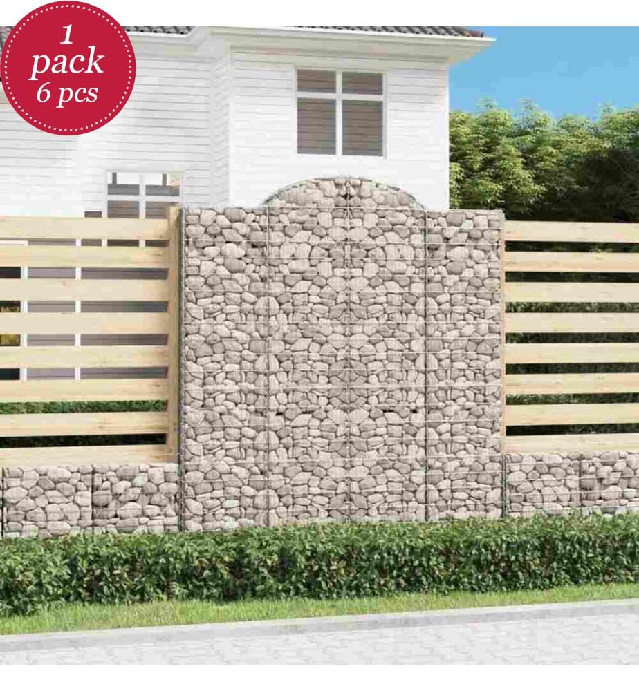 Gabionen mit Hochbogen 6 Stk. 200x50x220/240cm Verzinktes Eisen