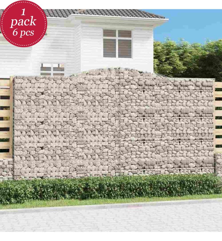 Gabionen mit Hochbogen 6 Stk. 400x30x220/240cm Verzinktes Eisen