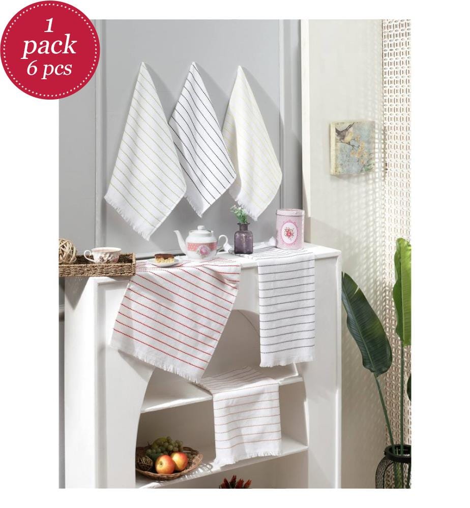 Kitchen Towel Set 6 Pieces - White and Black and Green and Yellow and Red