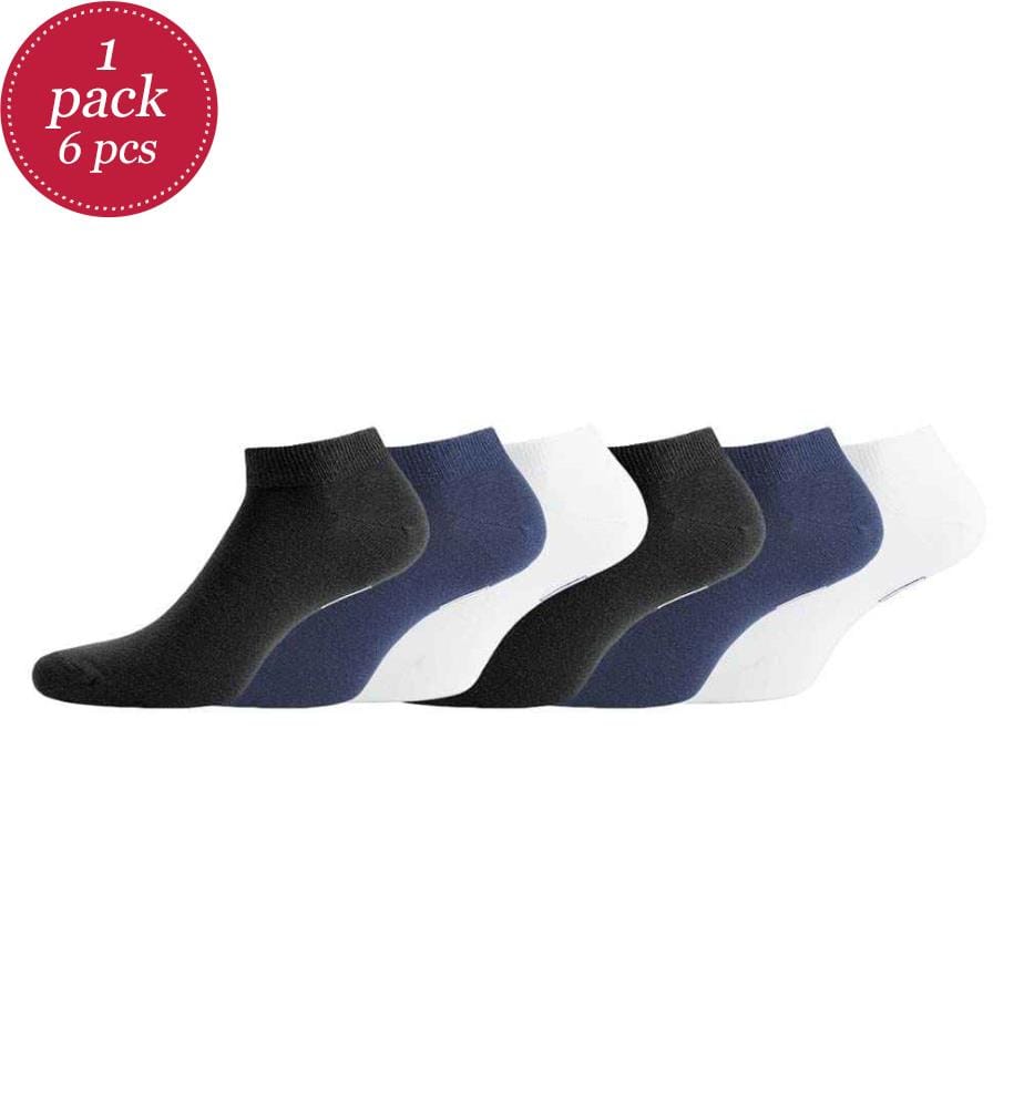 Set of 6 Pairs of Ankle Socks - Black & Blue & White