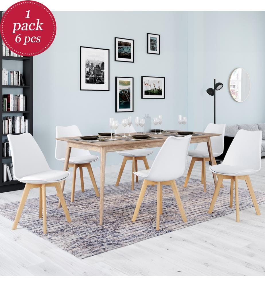 6er-Set Stühle Nordia 46 x 51 x 79.5 cm - Weiss & Holz