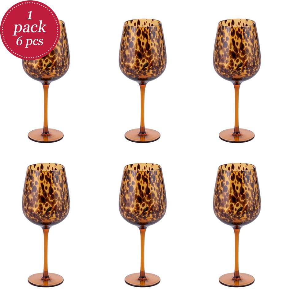 Lot de 6 verres à pied - 510 ml / Ambre / Boules marron