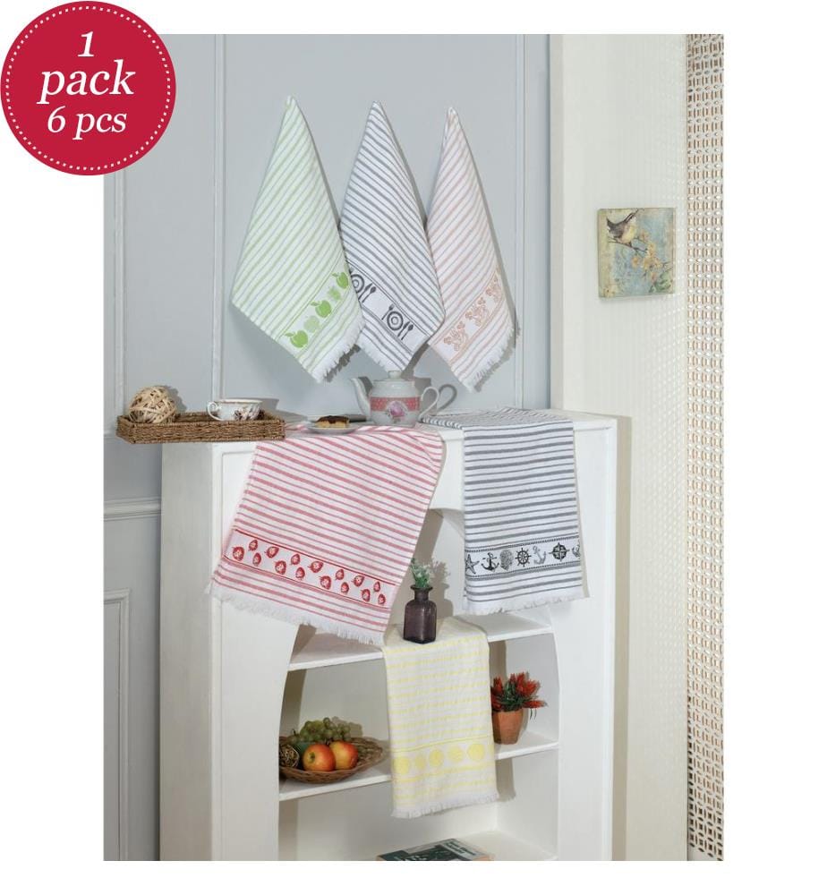 Set di 6 strofinacci da cucina - Bianco, Grigio, Verde, Arancione e Rosso
