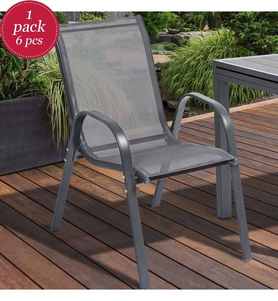Lot de 6 Chaises de Jardin empilables - 180 x 90 x 73 cm - Gris anthracite