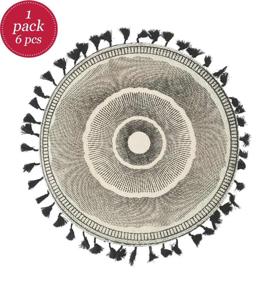 6er-Set Tischsets Aus Jute Mit Fransen - Weiss Und Schwarz