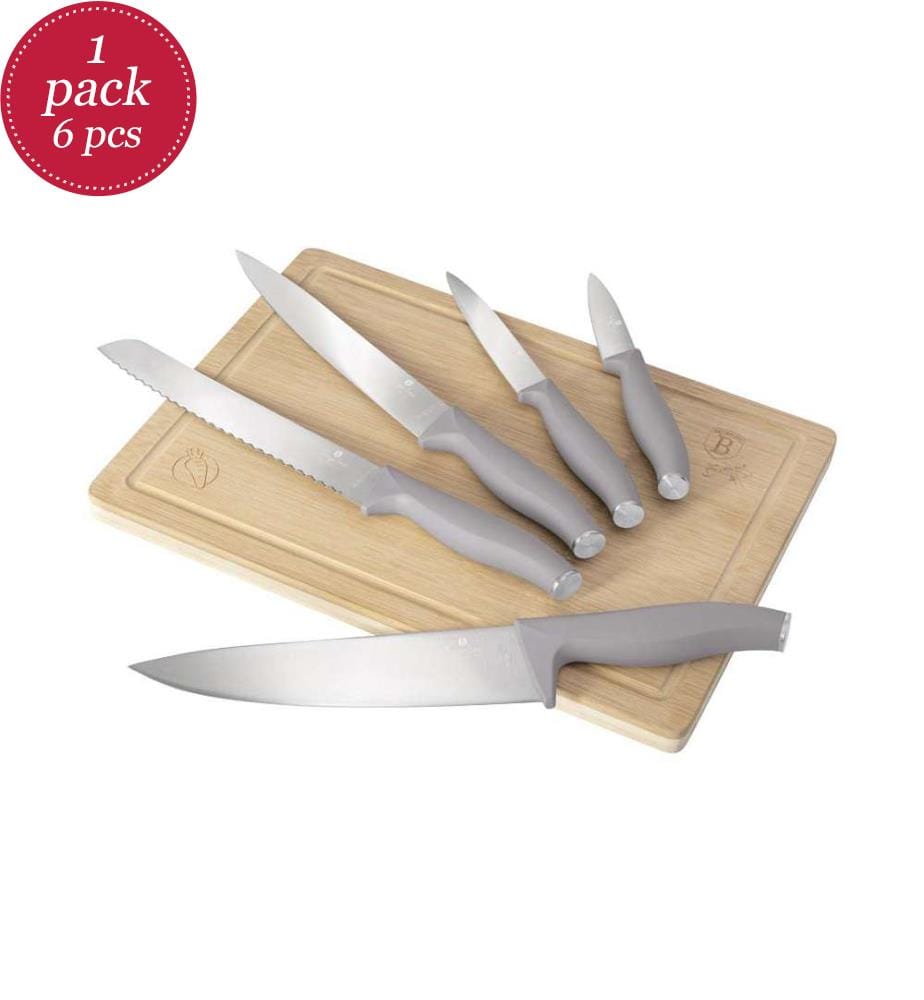 6-teiliges Messerset mit Bambus Schneidebrett, Taupe Collection - Matt