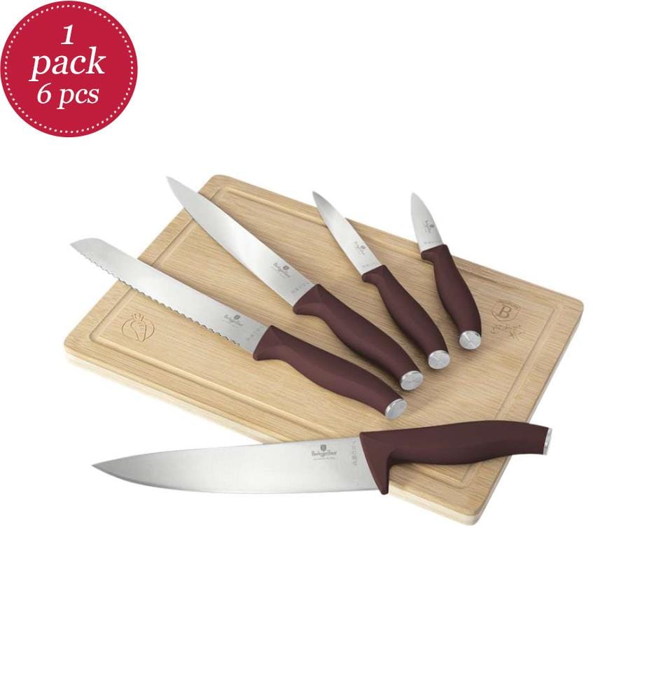 6-teiliges Messerset mit Bambus Schneidebrett, Leonardo Collection - Matt Bordeaux