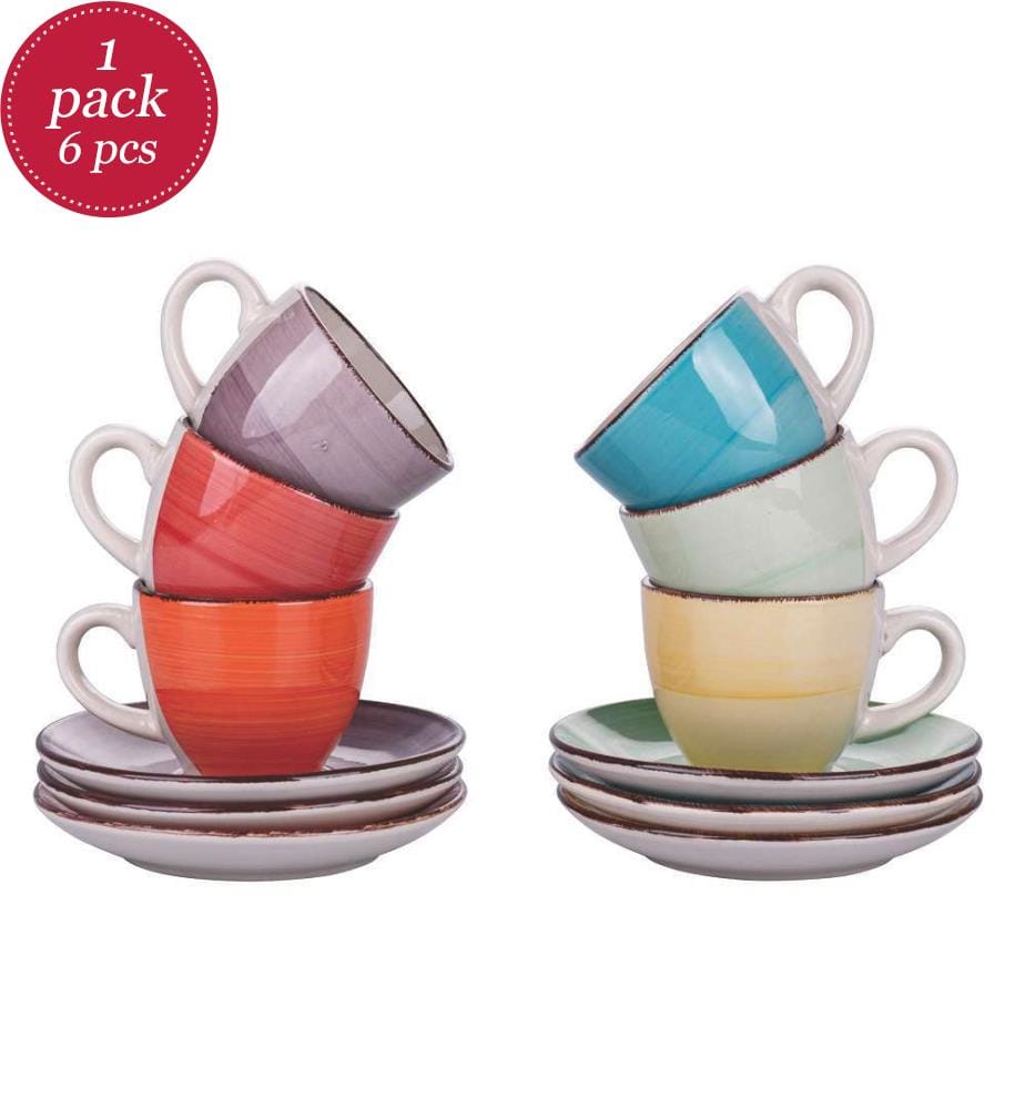 Set aus 6 Kaffeetassen Chalet mit Untertasse - Mehrfarbig