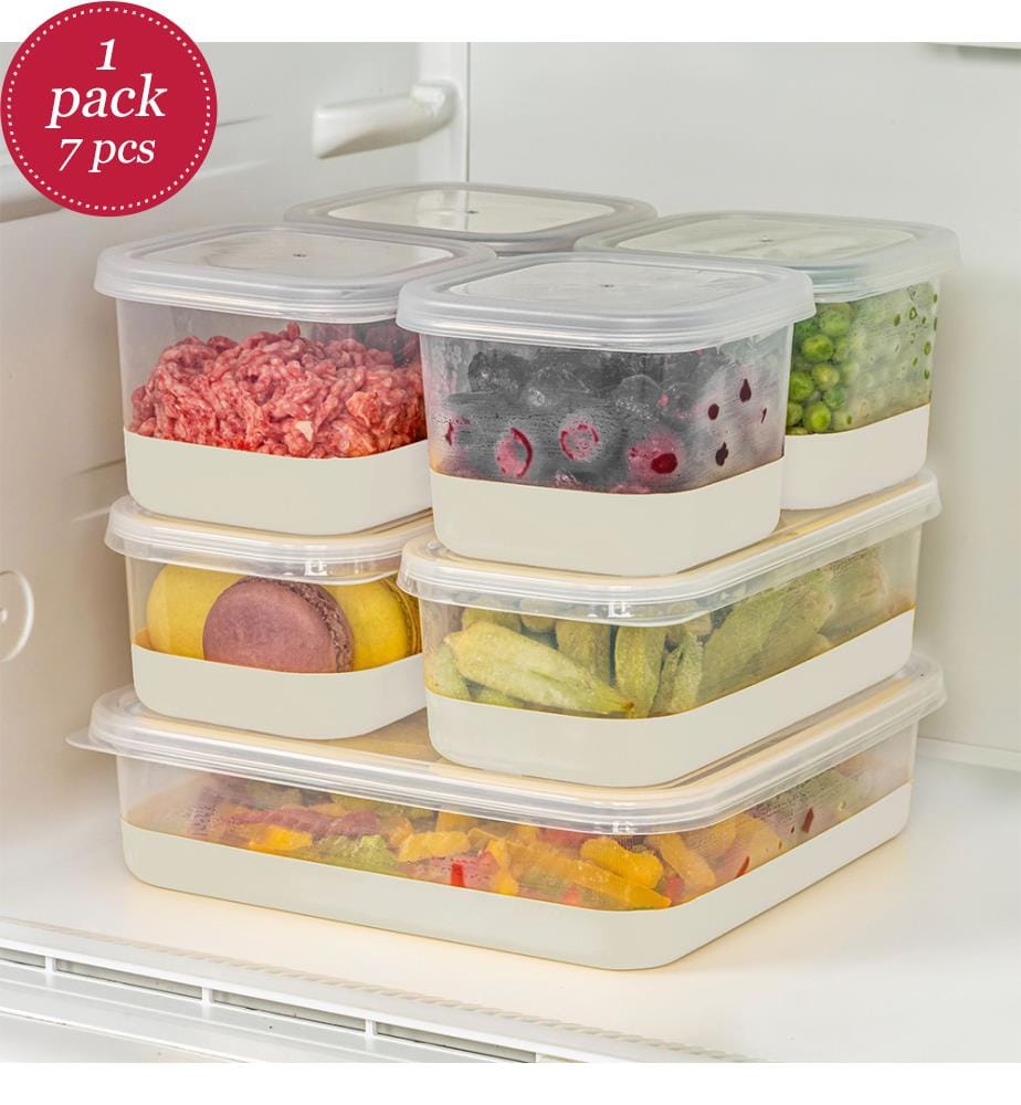 Fridge Organizer Set, 7 Pieces, Grey, 100% PLASTIC