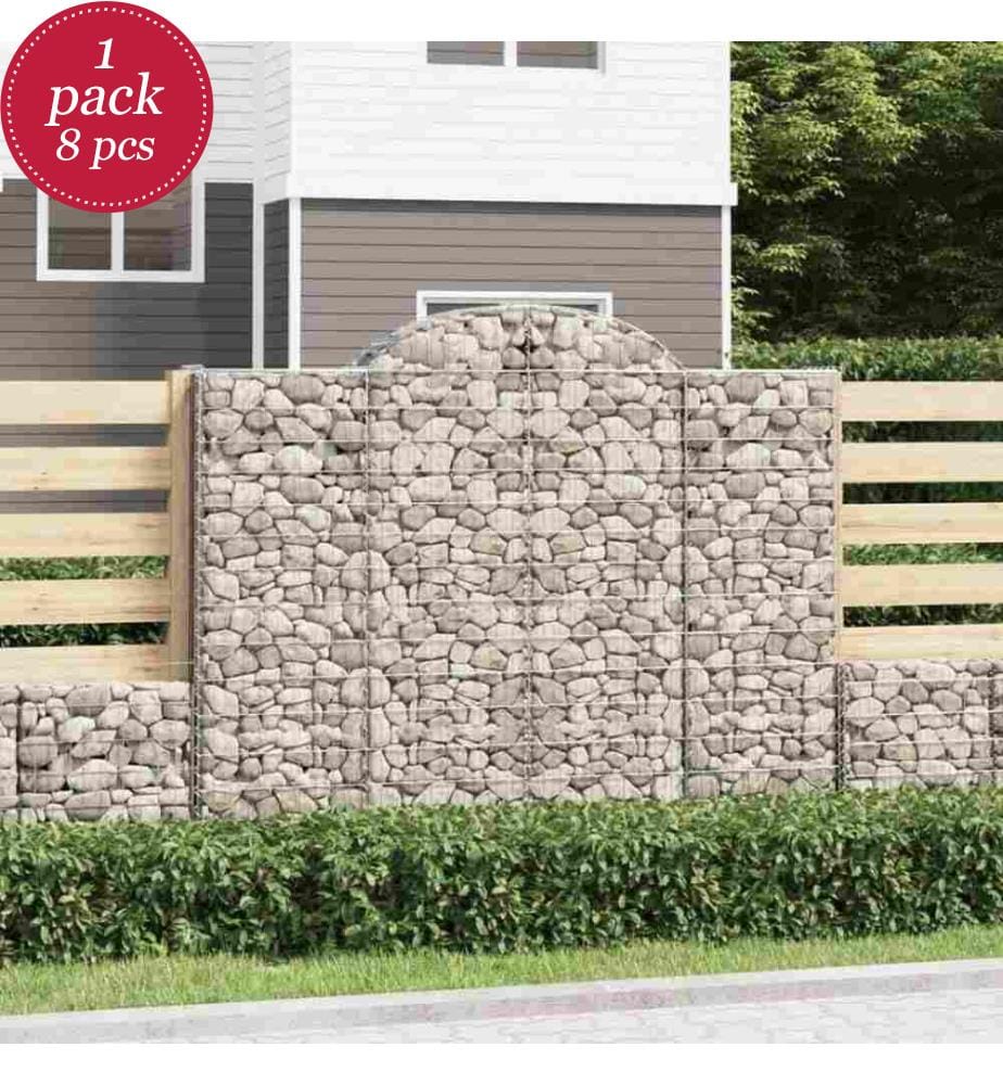 Gabionen mit Hochbogen 8 Stk. 200x50x160/180cm Verzinktes Eisen