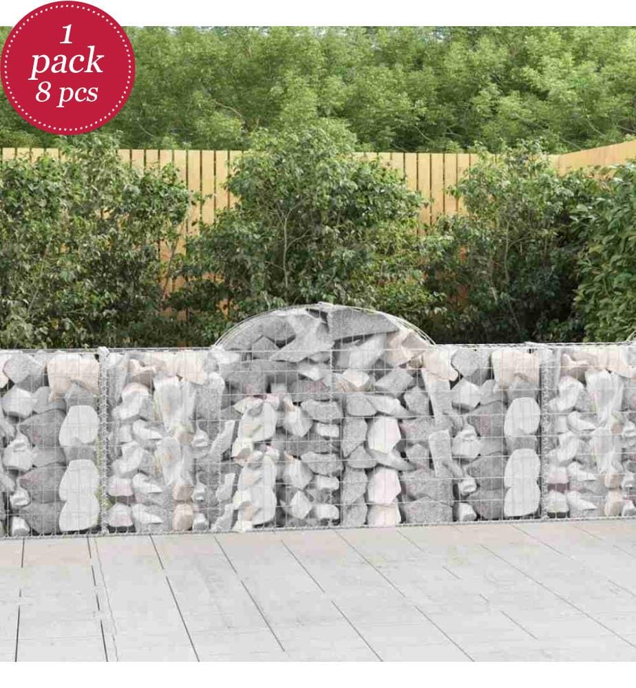 Gabionen mit Hochbogen 8 Stk. 200x30x80/100 cm Verzinktes Eisen
