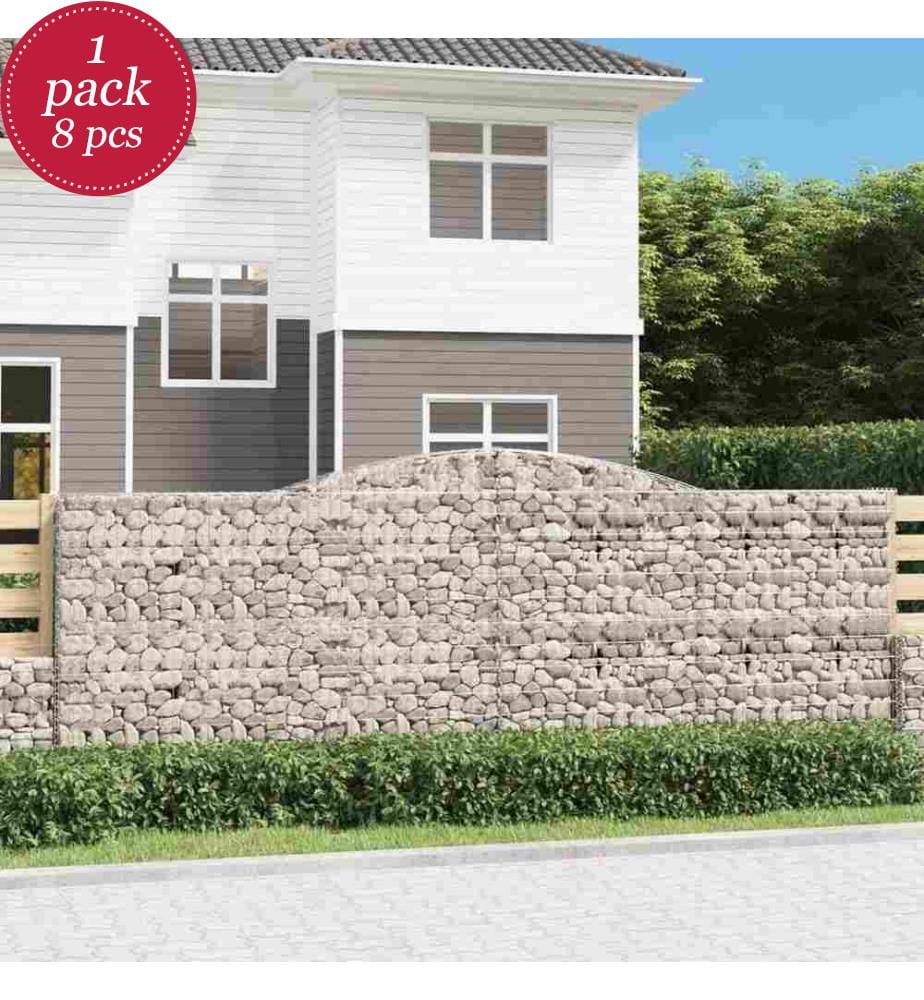 Gabionen mit Hochbogen 8 Stk. 400x50x140/160cm Verzinktes Eisen
