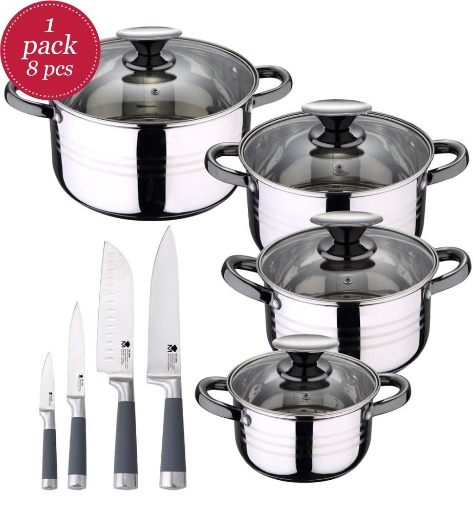 Stainless steel kitchen set & 4 knives - Silver