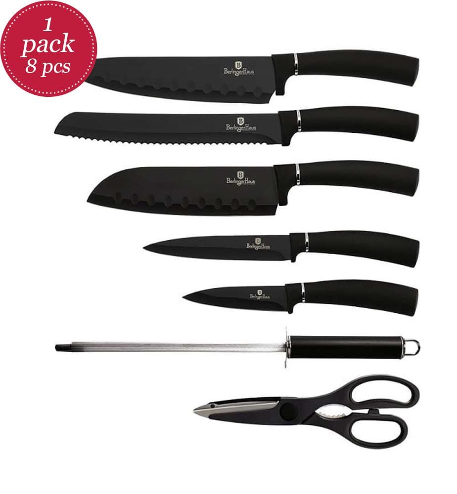 Messerset 8-teilig mit Acrylblock – Black Silver