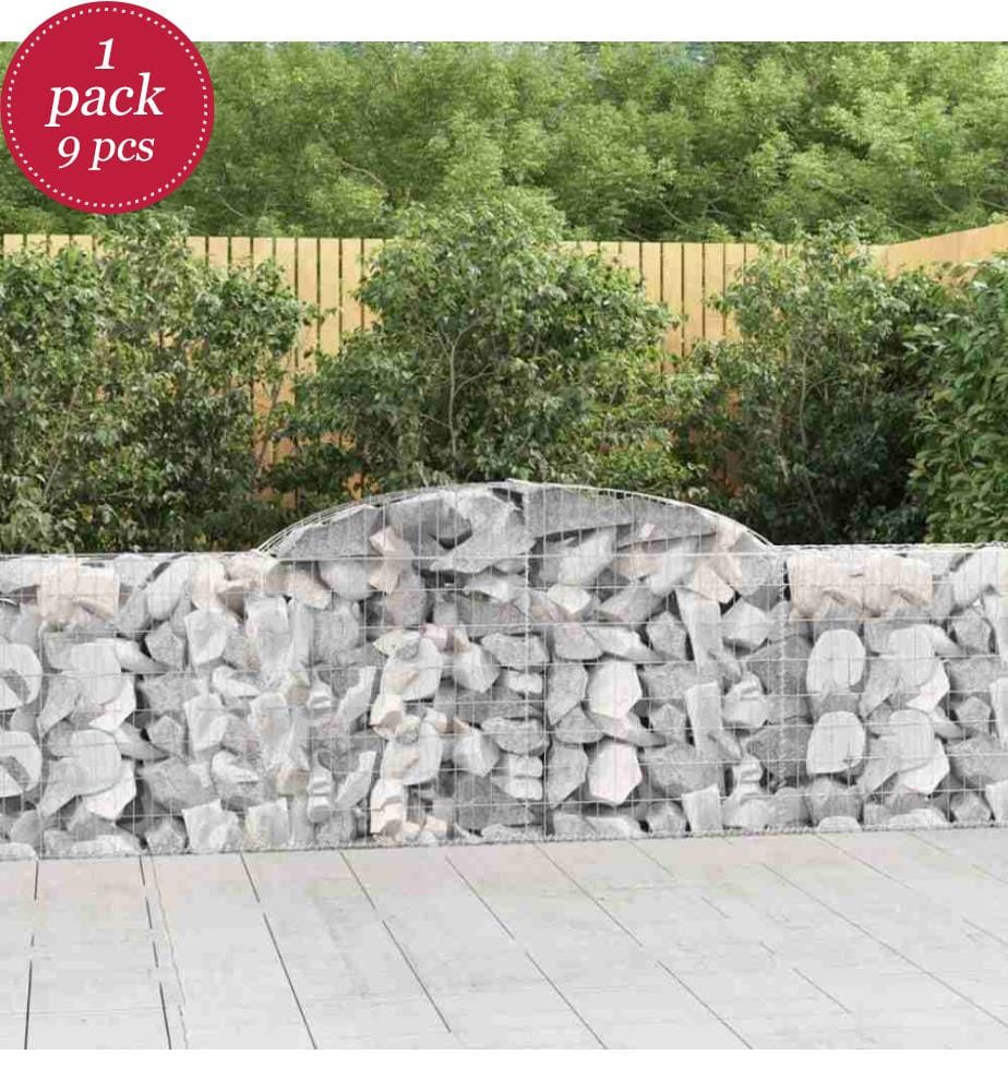 Gabionen mit Hochbogen 9 Stk. 300x30x80/100 cm Verzinktes Eisen