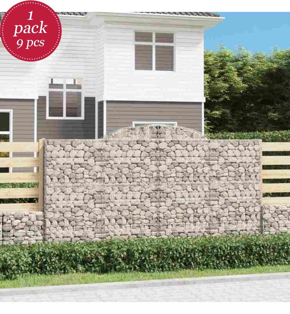 Gabionen mit Hochbogen 9 Stk. 300x50x160/180cm Verzinktes Eisen