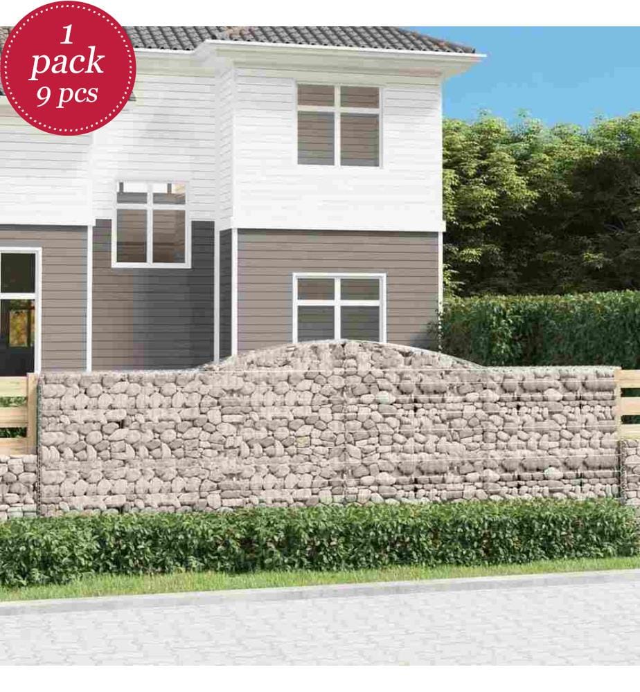 Gabionen mit Hochbogen 9 Stk. 400x50x120/140cm Verzinktes Eisen