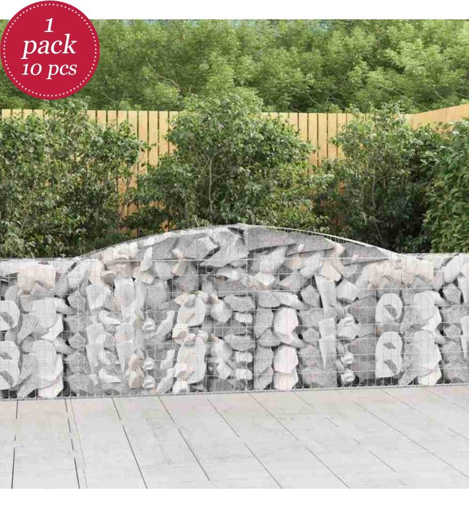 Gabionen mit Hochbogen 10 Stk. 400x30x80/100cm Verzinktes Eisen