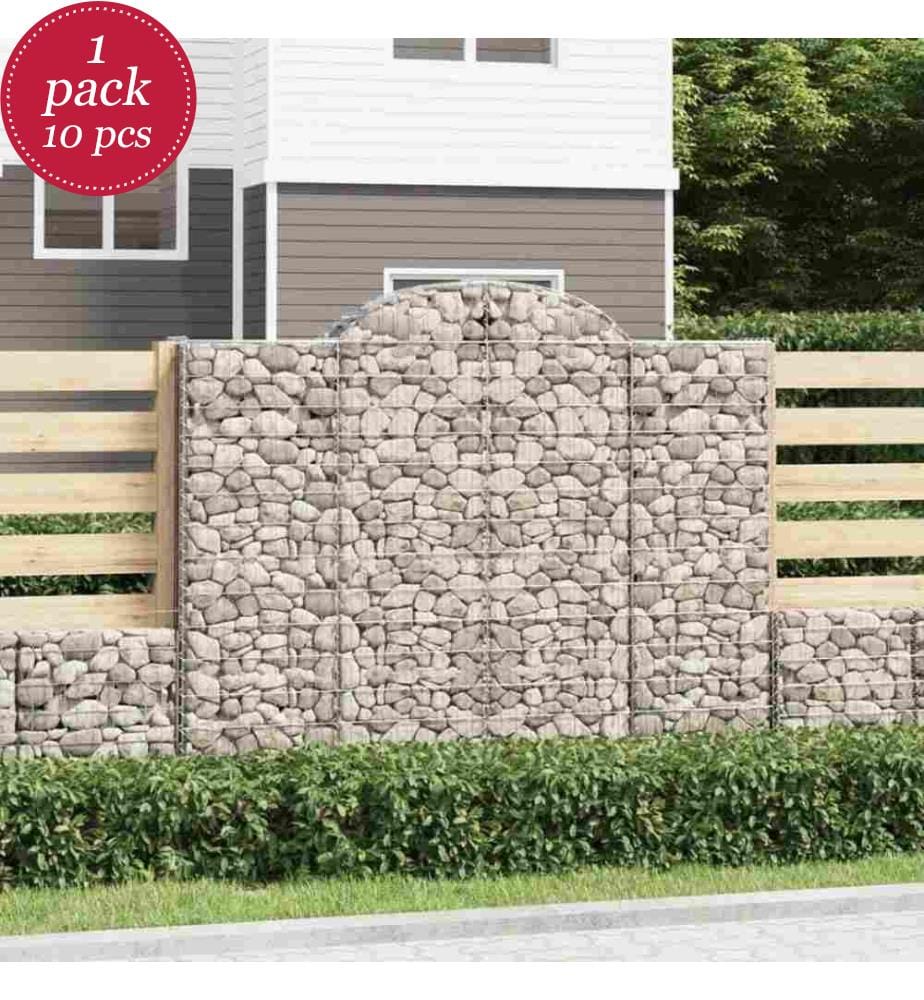 Gabionen mit Hochbogen 10Stk. 200x50x160/180cm Verzinktes Eisen