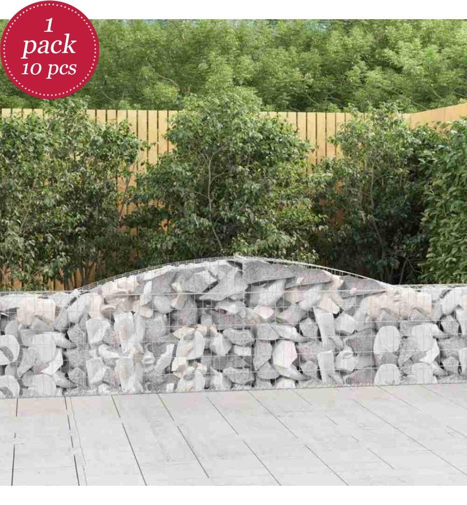 Gabionen mit Hochbogen 10 Stk. 400x30x60/80 cm Verzinktes Eisen
