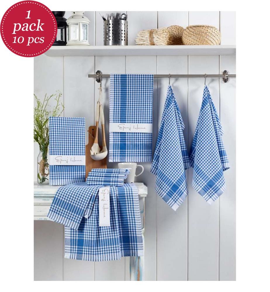 Set de serviettes de toilette 10 pièces - Bleu et blanc