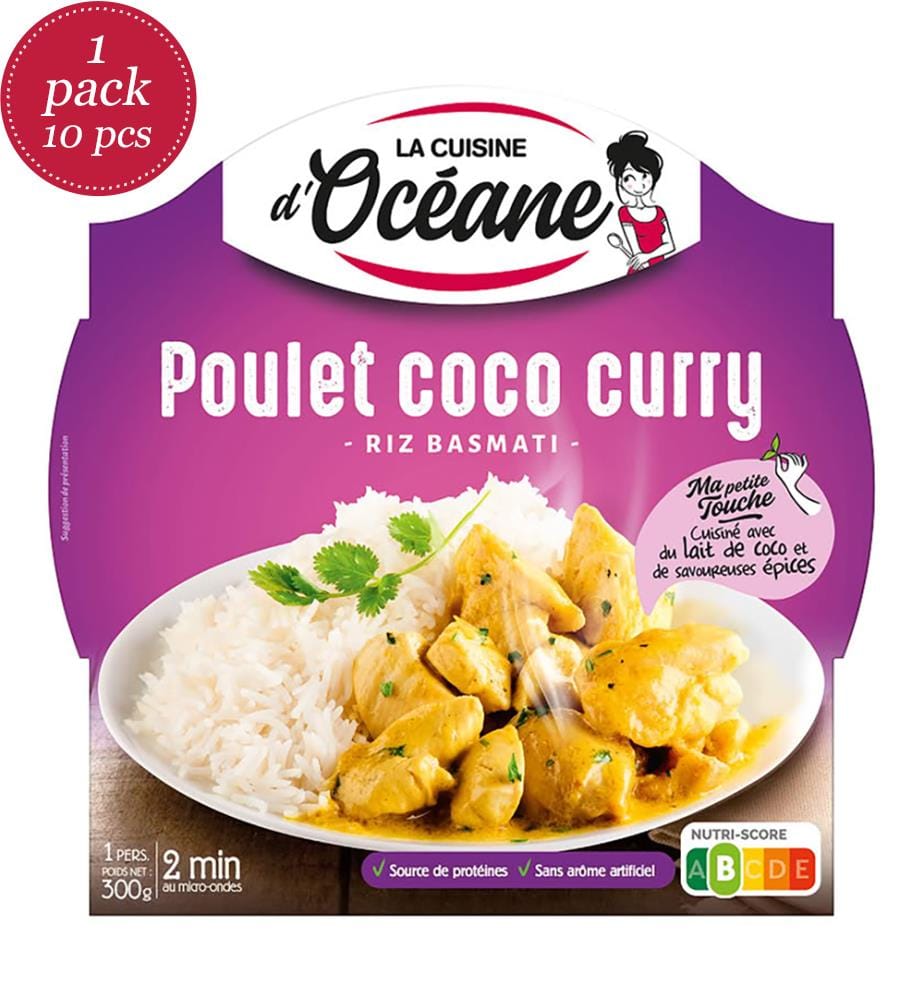 10er Pack La Cuisine d'Océane Fertiggericht Poulet Kokosnuss Curry & Basmati Reis - 300g
