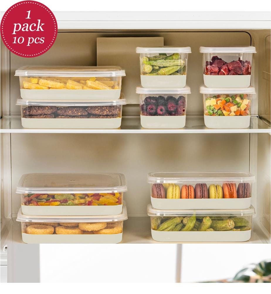 Fridge Organizer Set, 10 Pieces, Grey, 100% PLASTIC