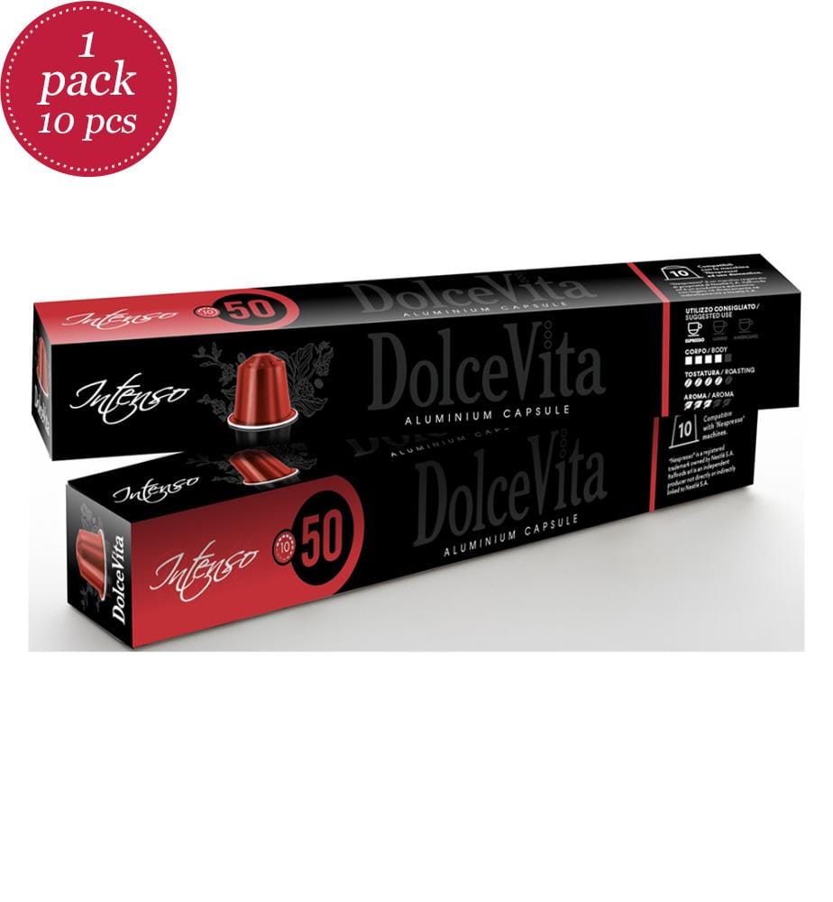 10x DolceVita Intenso 50% Arabica, alluminio Compatibile con Nespresso - confezione da 10