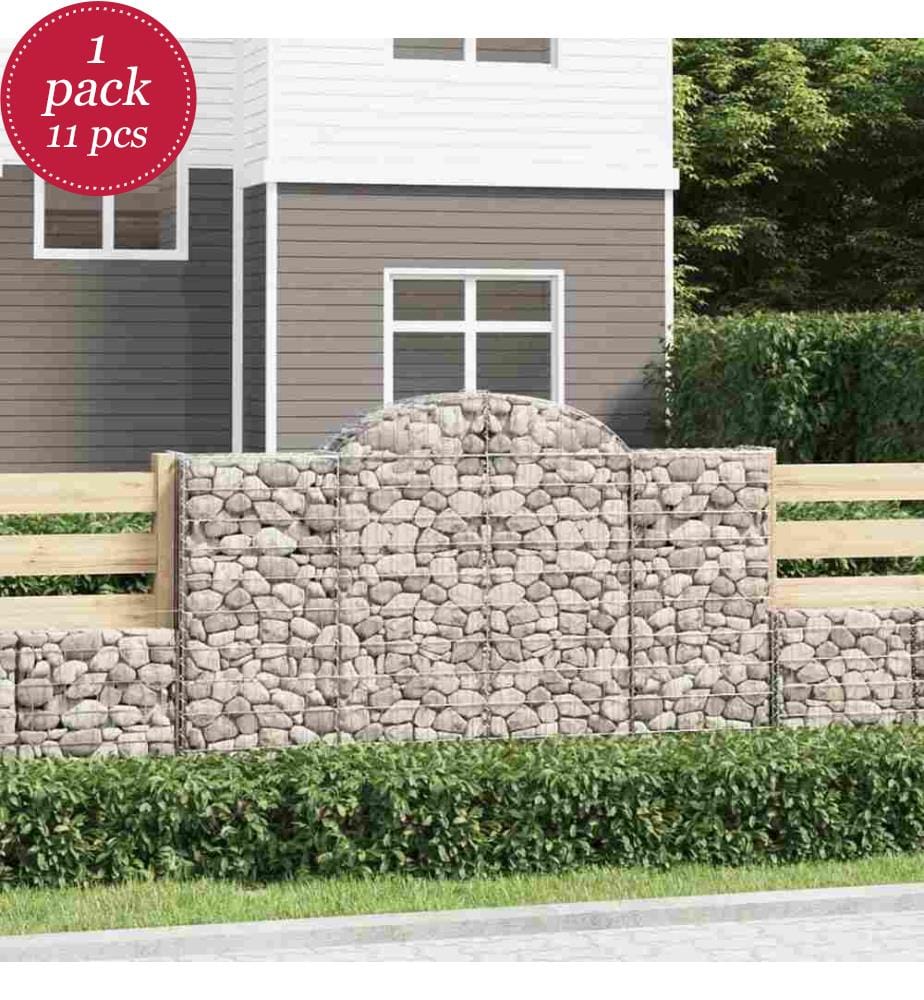 Gabionen mit Hochbogen 11Stk. 200x30x120/140cm Verzinktes Eisen