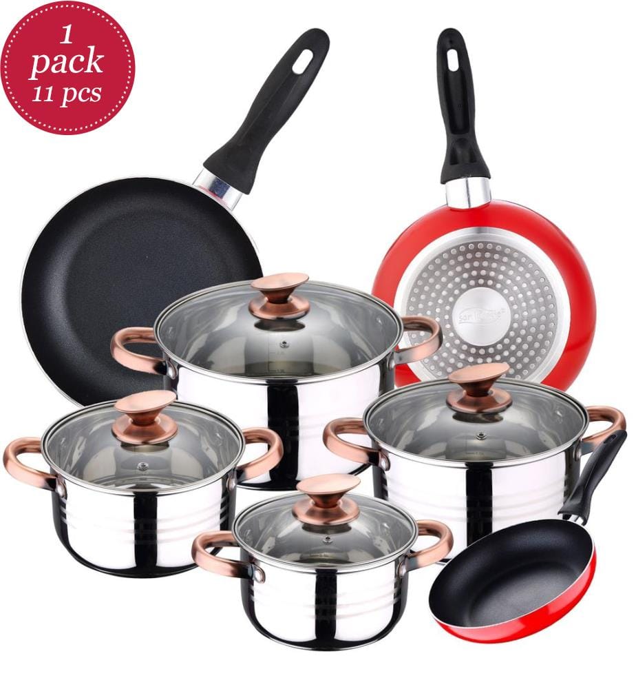 Set aus 11 induktionsgeeigneten Kochteilen 16/20/24 cm - Rosa