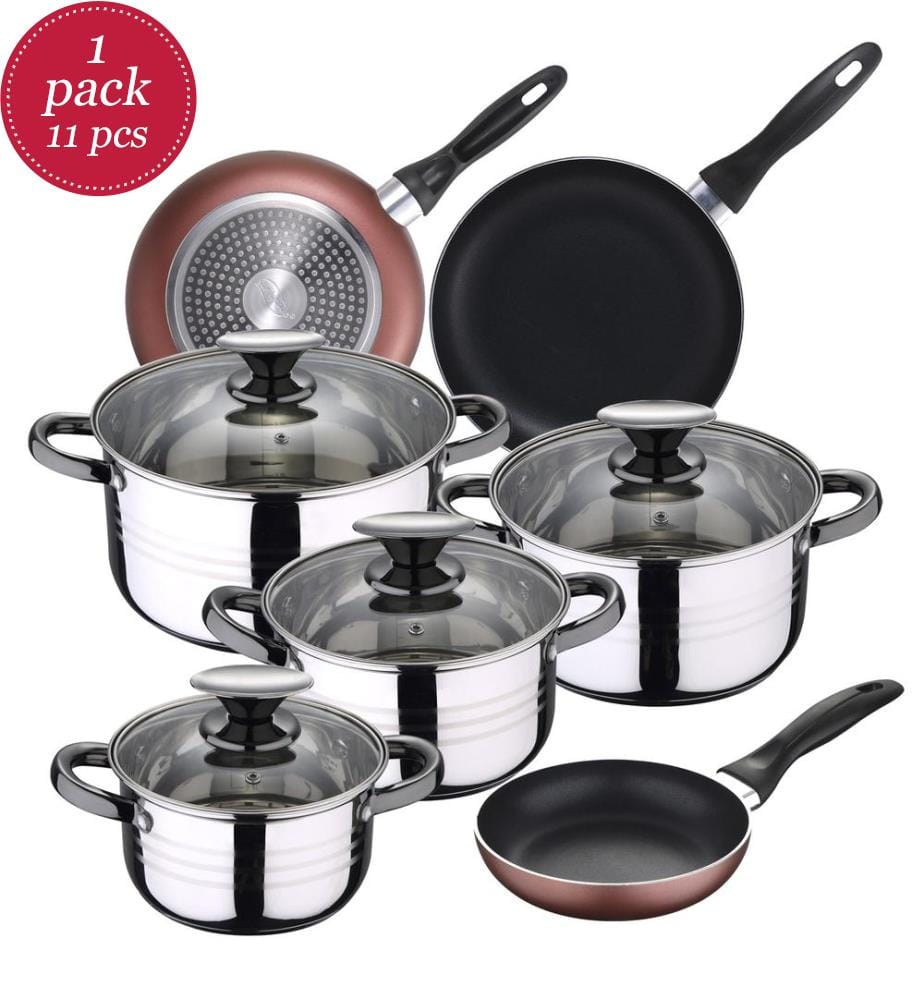 Ensemble de 11 casseroles et poêles Dina - Chrome et cuivre