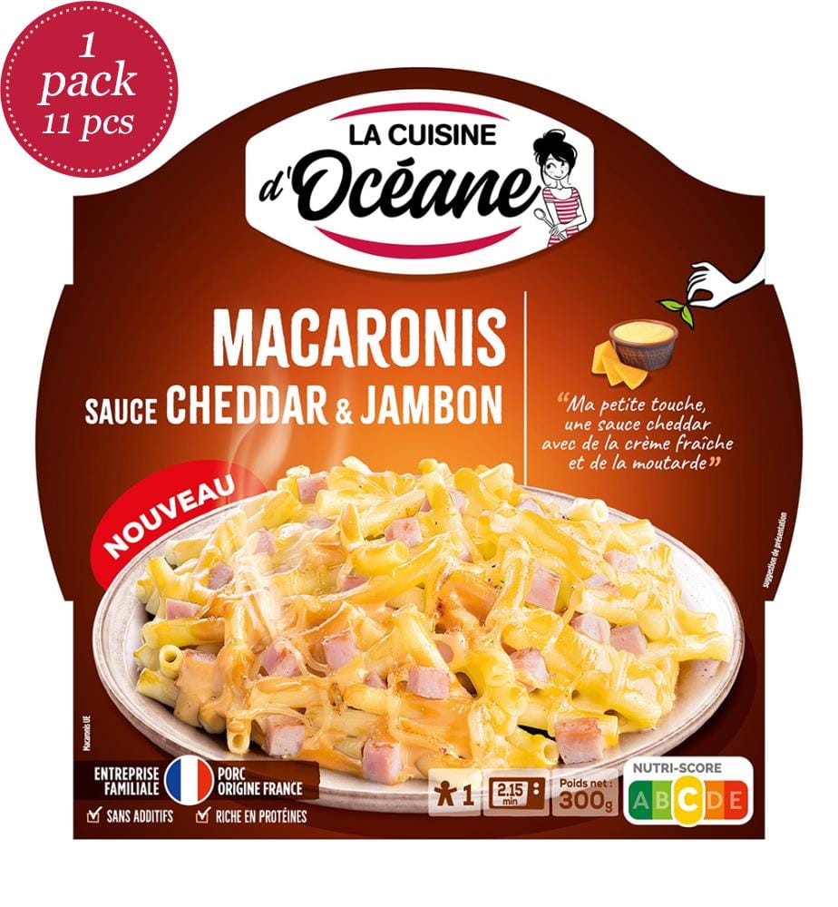 Lot de 11 La Cuisine d'Océane Fertiggericht Makkaroni mit Cheddar&Schinken Sauce - 300g