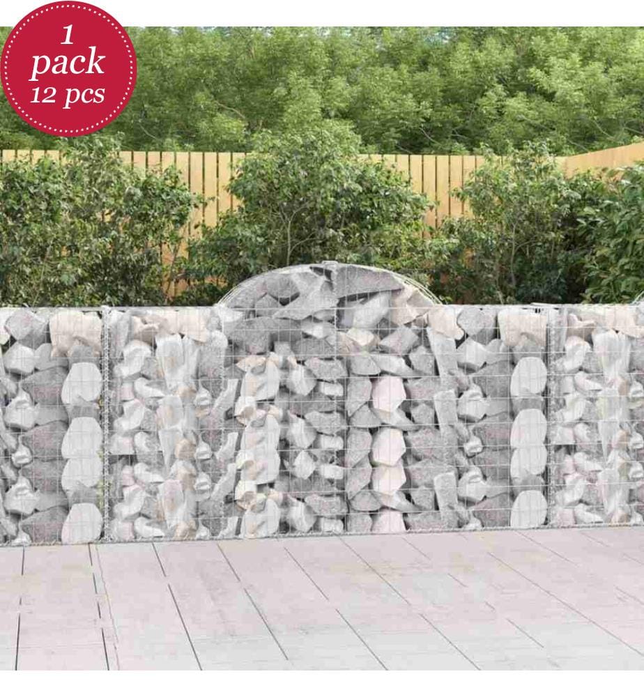 Gabionen mit Hochbogen 12Stk. 200x30x100/120cm Verzinktes Eisen