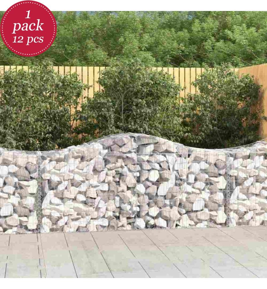 Gabionen mit Hochbogen 12 Stk. 200x50x80/100cm Verzinktes Eisen