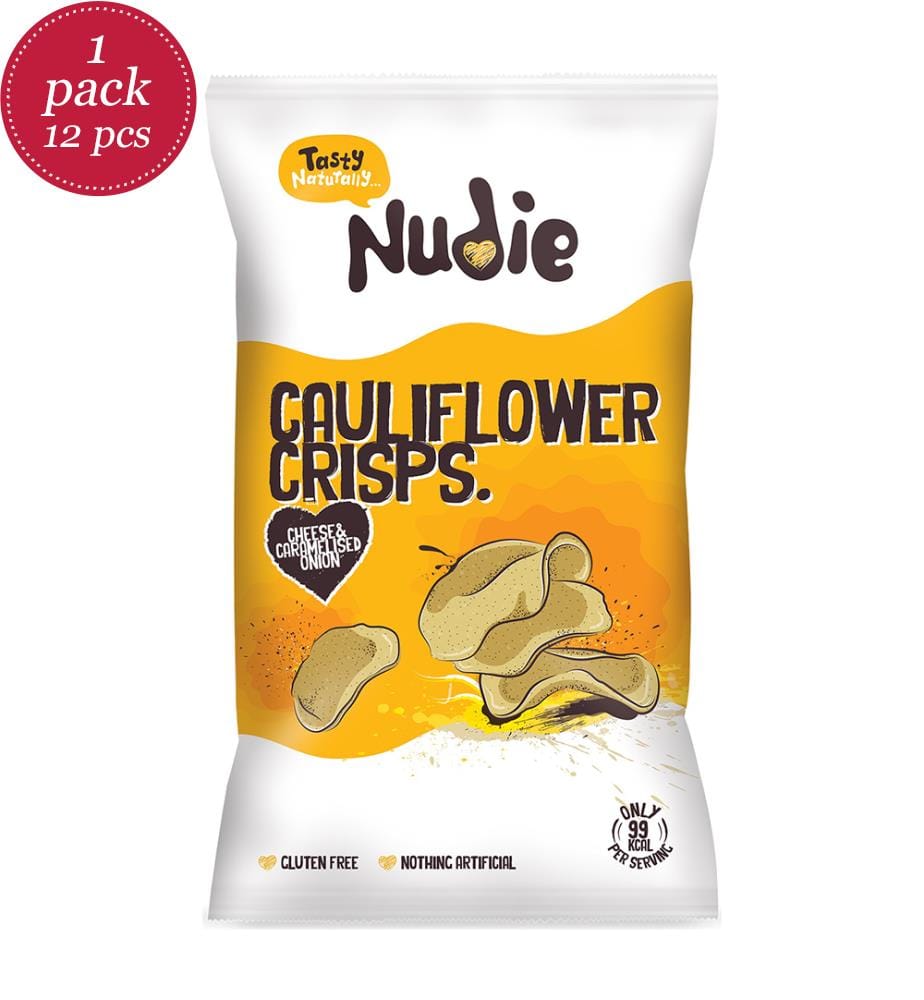 12x Nudie Caulifower Crisps Cheese & Caramelised Onion - 80g - NEU